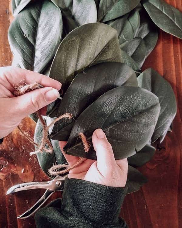 sewing the leaf crown together