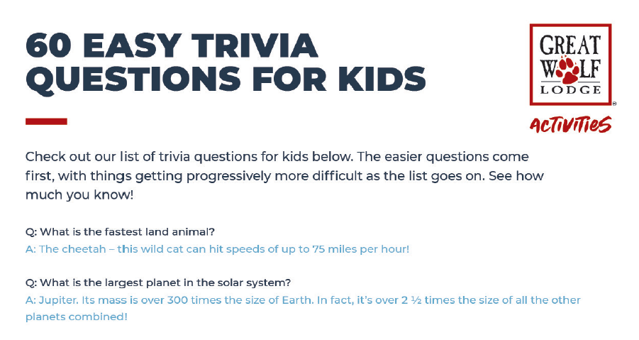 60 Trivia Questions For Kids 2021 Great Wolf Lodge