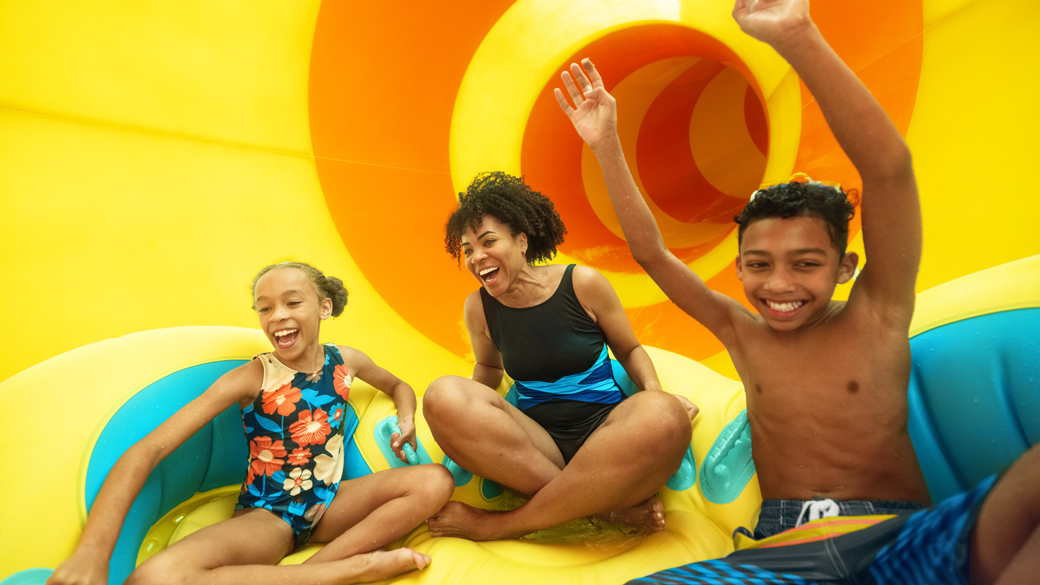 Mother and kids enjoying water park at Great wolf Lodge