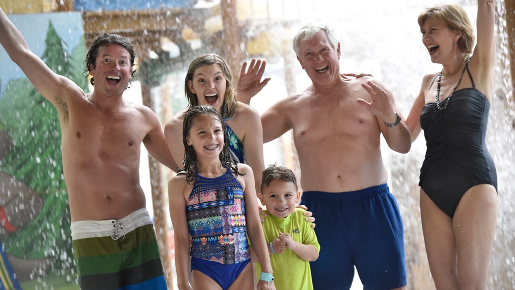 Family enjoying water park with Grand parents at Great Wolf Lodge