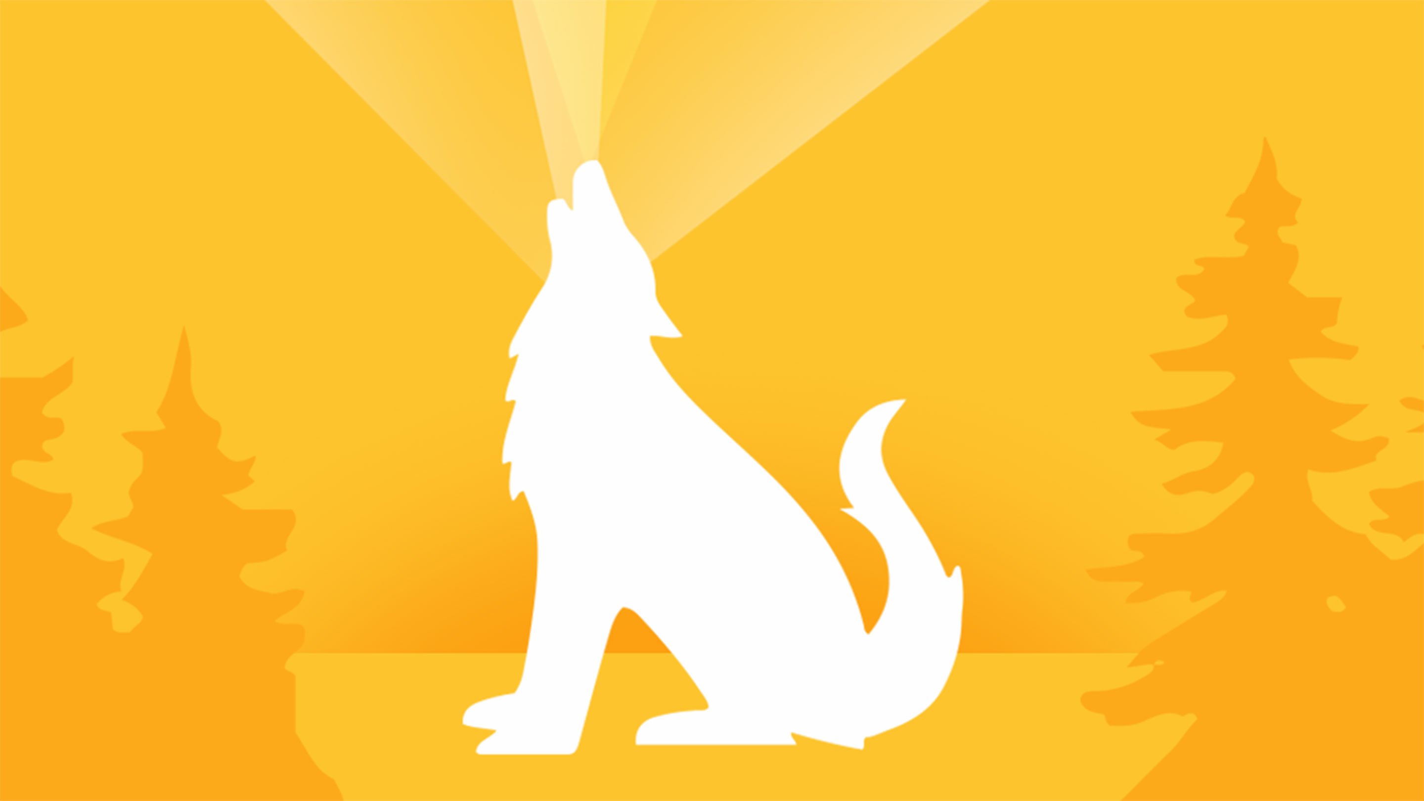 animation of a white wolf on a yellow background