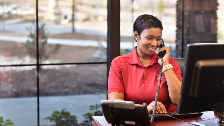 Receptionist on a phone call