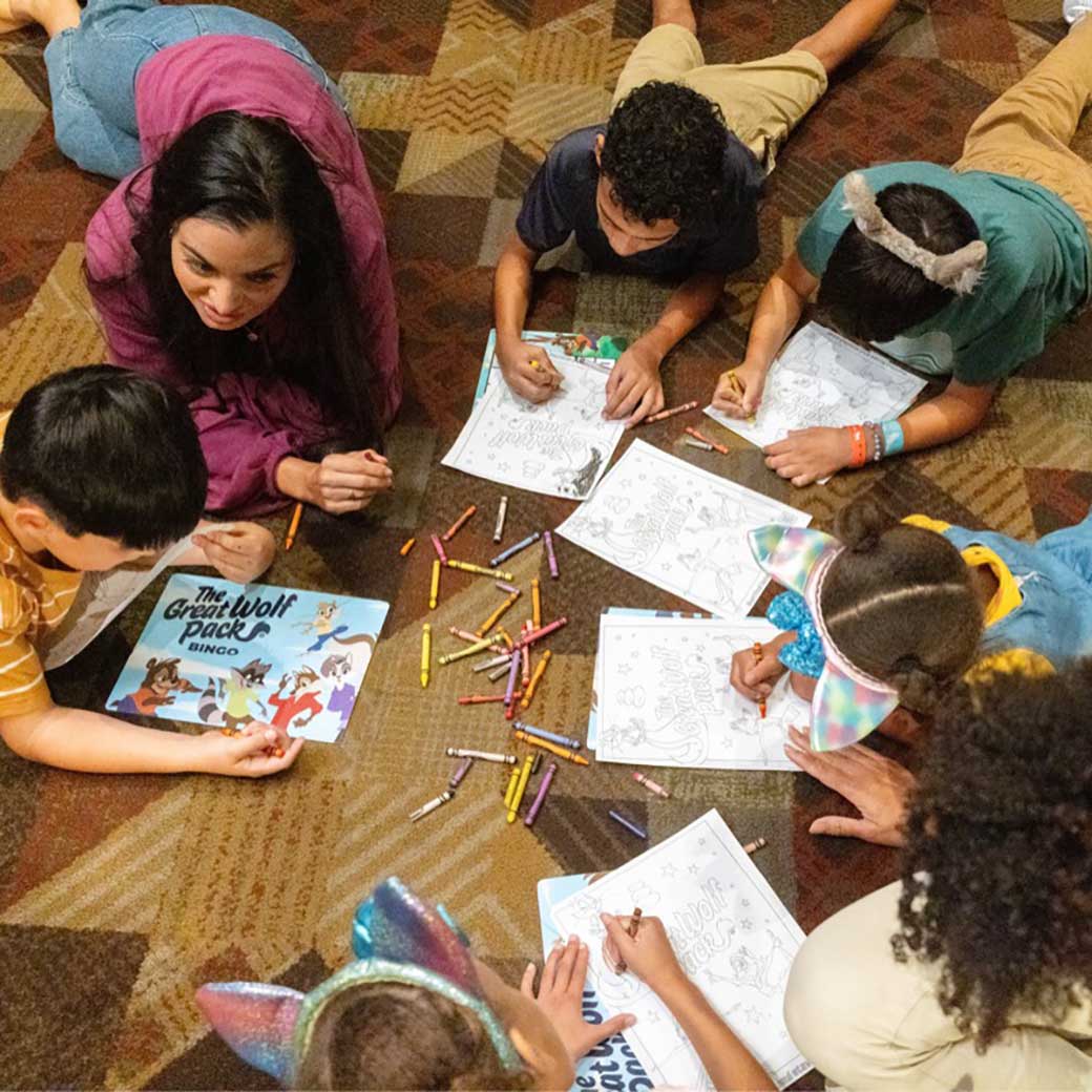 group of kids coloring