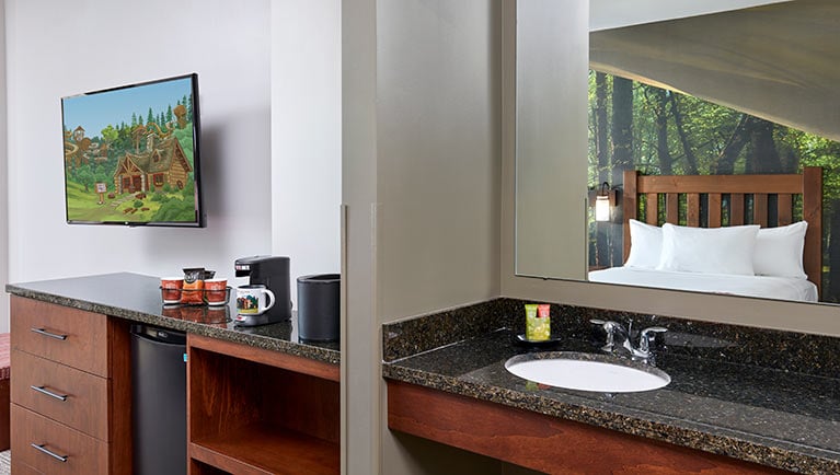 The sink area in the Deluxe KidCabin Suite