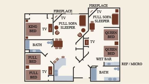 The floor plan for the Timber Wolf Condo