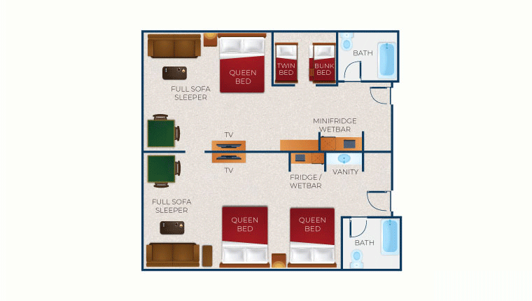 The floorplan of the Deluxe KidCabin Suite