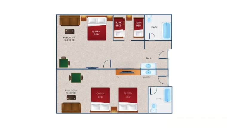 The floorplan of the Deluxe KidCabin Suite