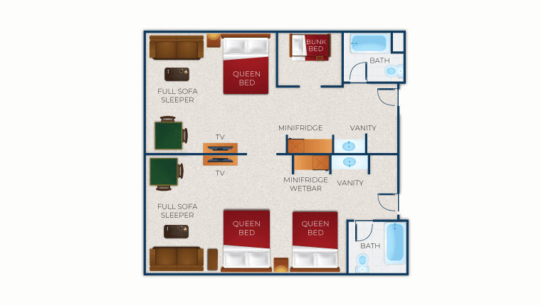 The floorplan for the Deluxe Wolf Den Suite