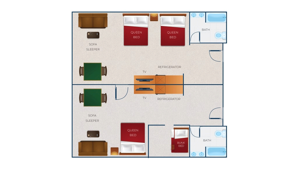 The floor plan for the Deluxe Wolf Den Suite