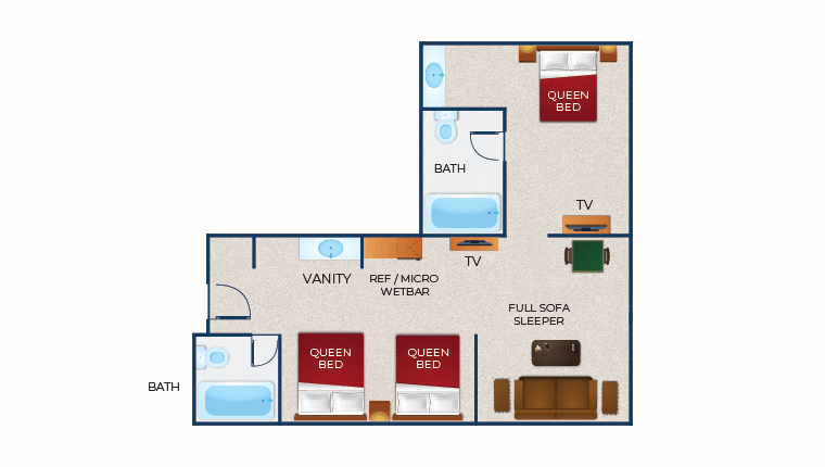 The floor plan for the Grand Bear Suite (balcony/patio)