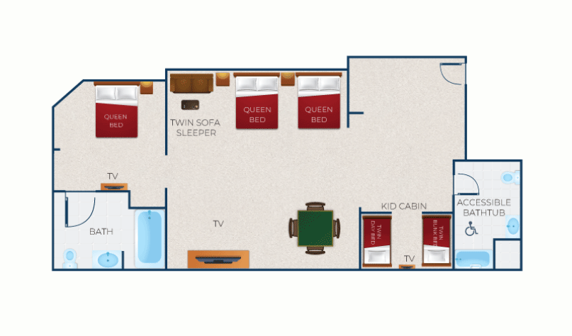 The floor plan for the Grand KidCabin Suite (Accessible Bathtubs)