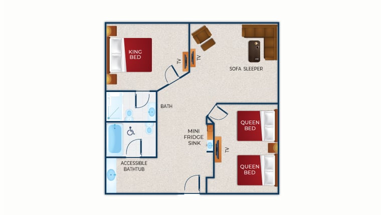 The floorplan in the Accessible Grizzly Bear Suite