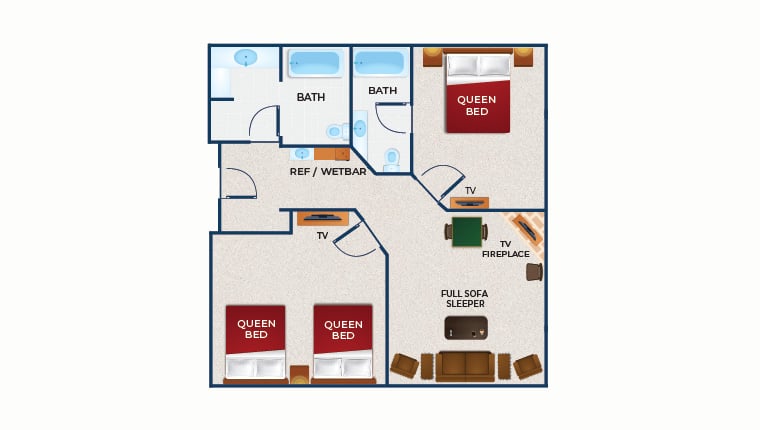 The floor plan for the Grizzly Bear Suite (Balcony/Patio)