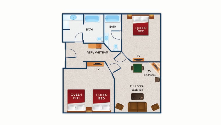 The floor plan for the Grizzly Bear Suite (Balcony/Patio)