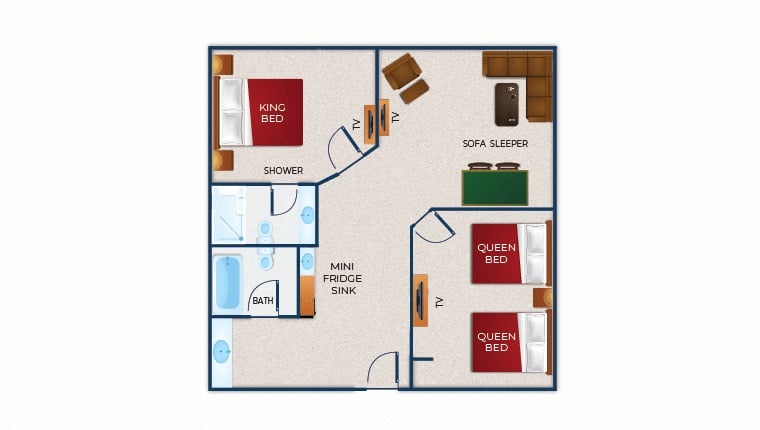 The floor plan for the Grizzly Bear Suite (balcony/patio)