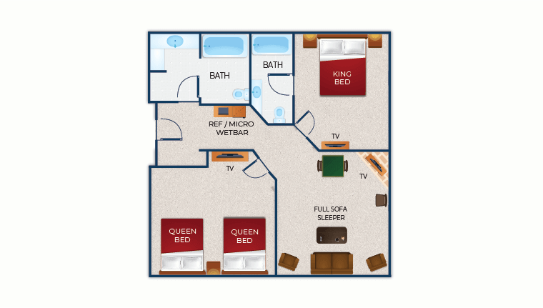 The floor plan for the Grizzly Bear Suite (balcony/patio) 