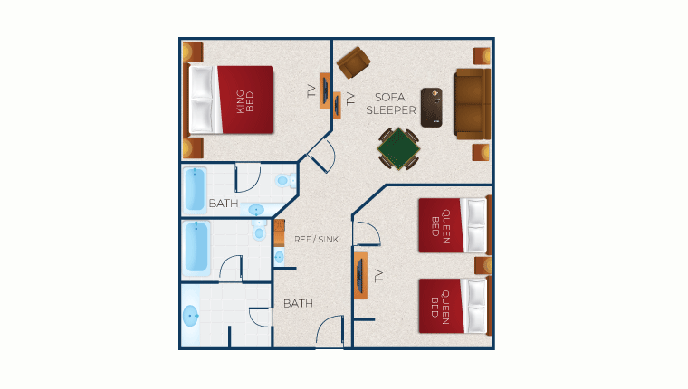 The floor plan for the Grizzly Bear Suite