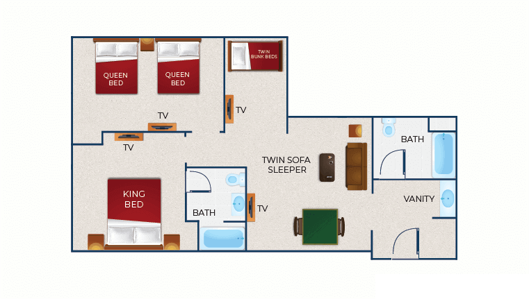 The floor plan for the Grizzly Wolf Den Suite (Standard)