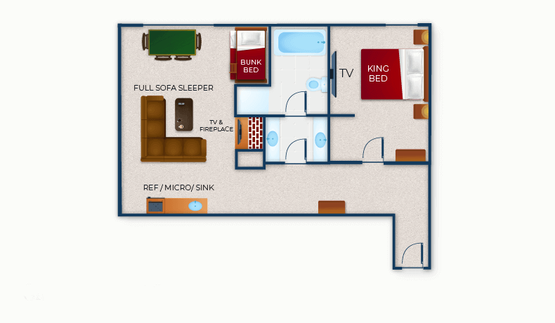 The floor plan for the Deluxe Majestic Bunk Bed Suite (Balcony/Patio)