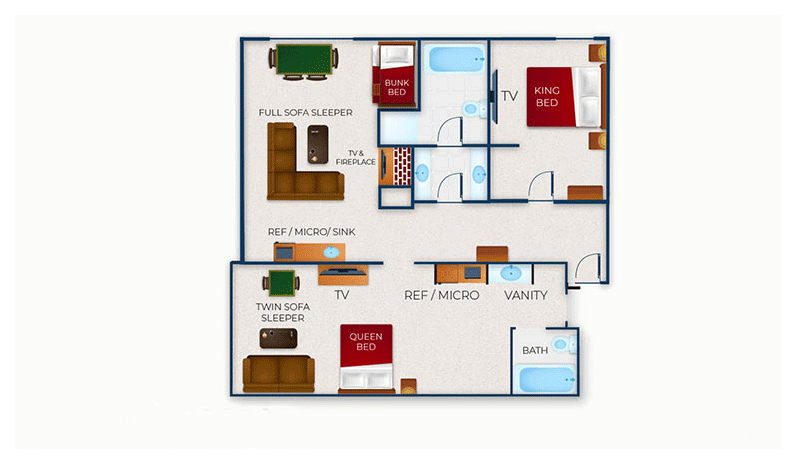 The floor plan for the Northwoods Suite (Balcony/Patio)