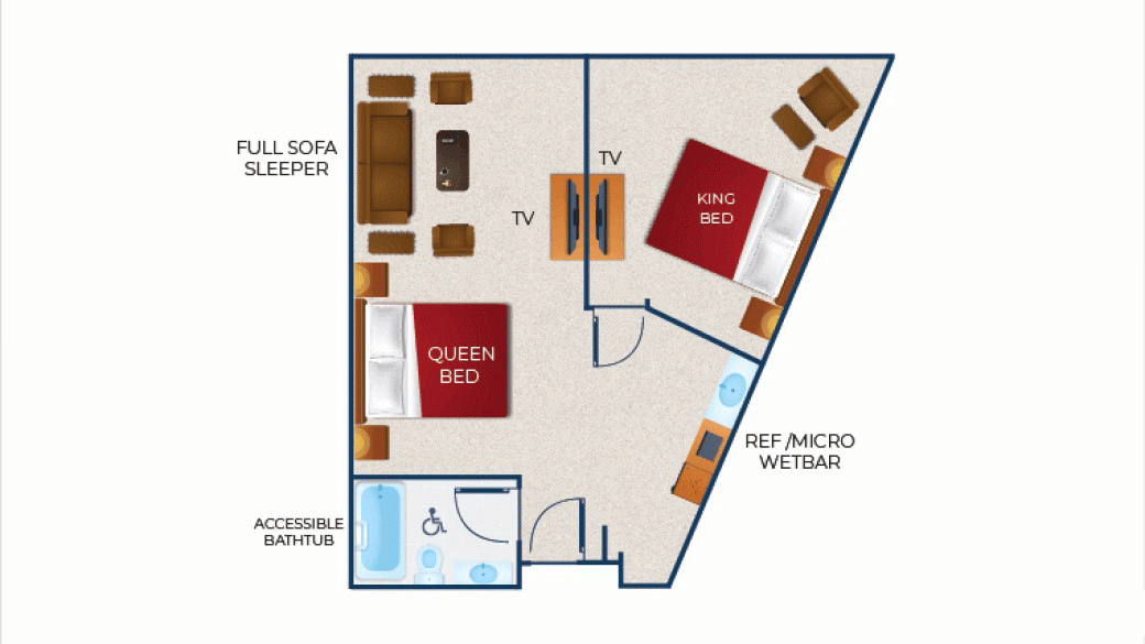 The Floorplan of the Royal Bear Suite Accessible Bathtub