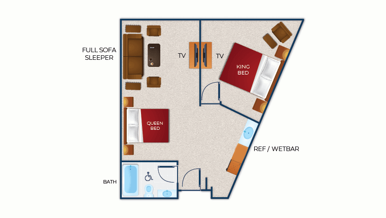 The floorplan in the Royal Bear Accessible Suite