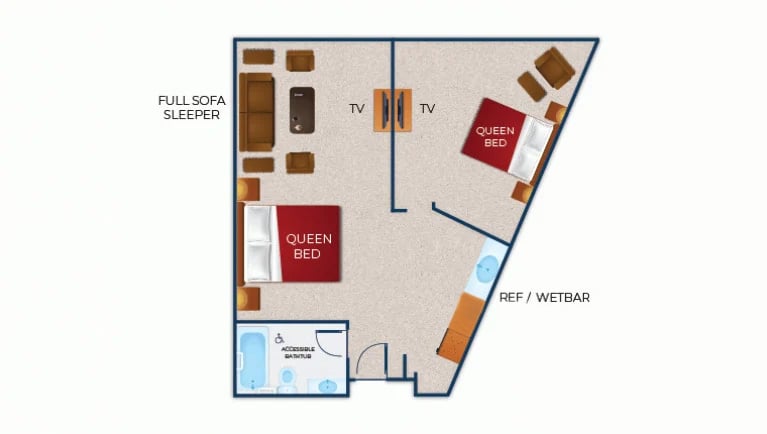 The floor plan for the Accessible Bathtub Royal Bear Suite