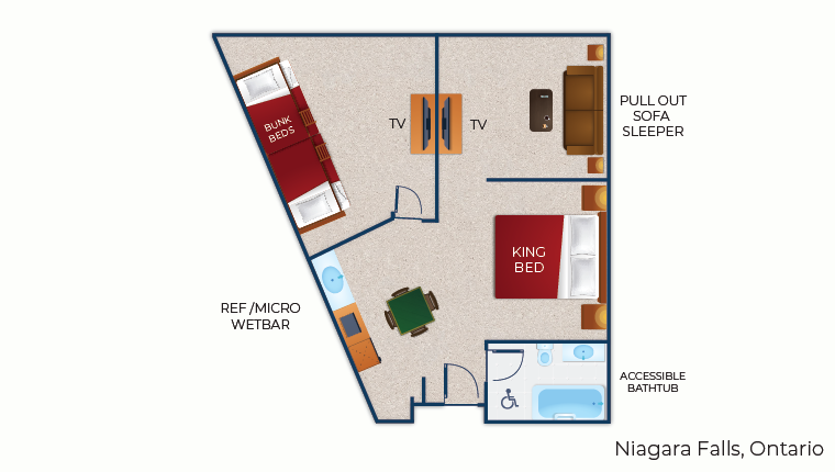 The floorplan for the Accessible Woodland Bunk Suite