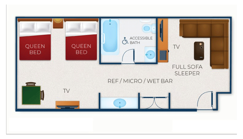 The Floorplan of Deluxe Family Suite Accessible Bathtub