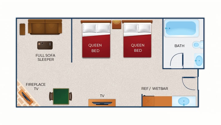 The floorplan of Family Suite with Fireplace