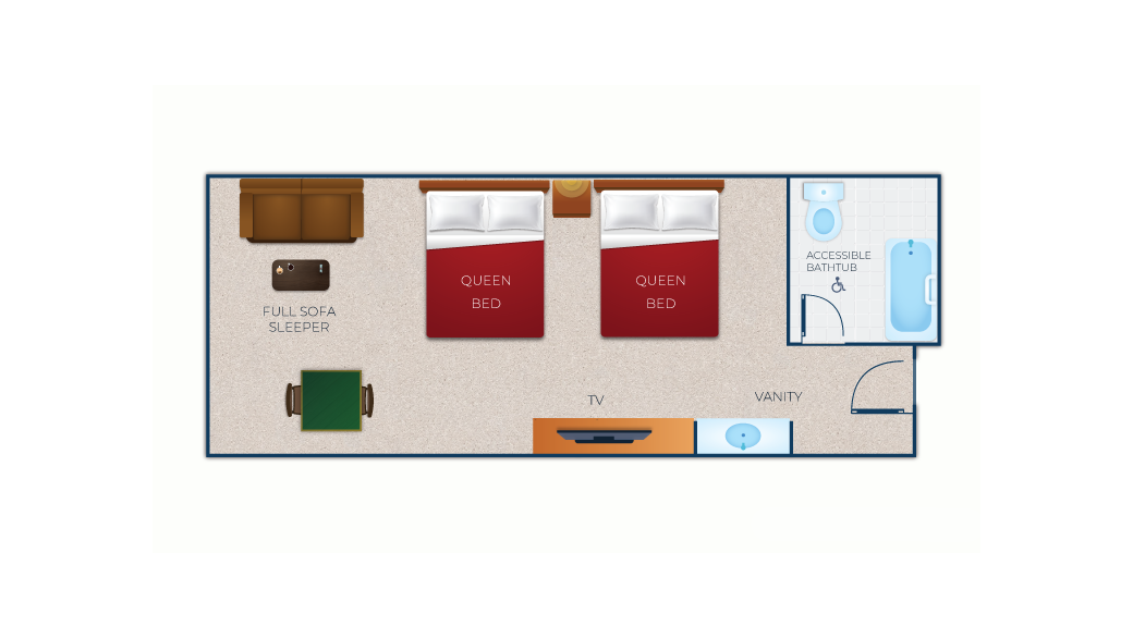 The floorplan for the Family Suite (Accessible Bathtub)