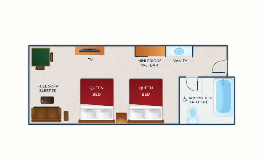 The floor plan for the Accessible Bathtub Family Suite