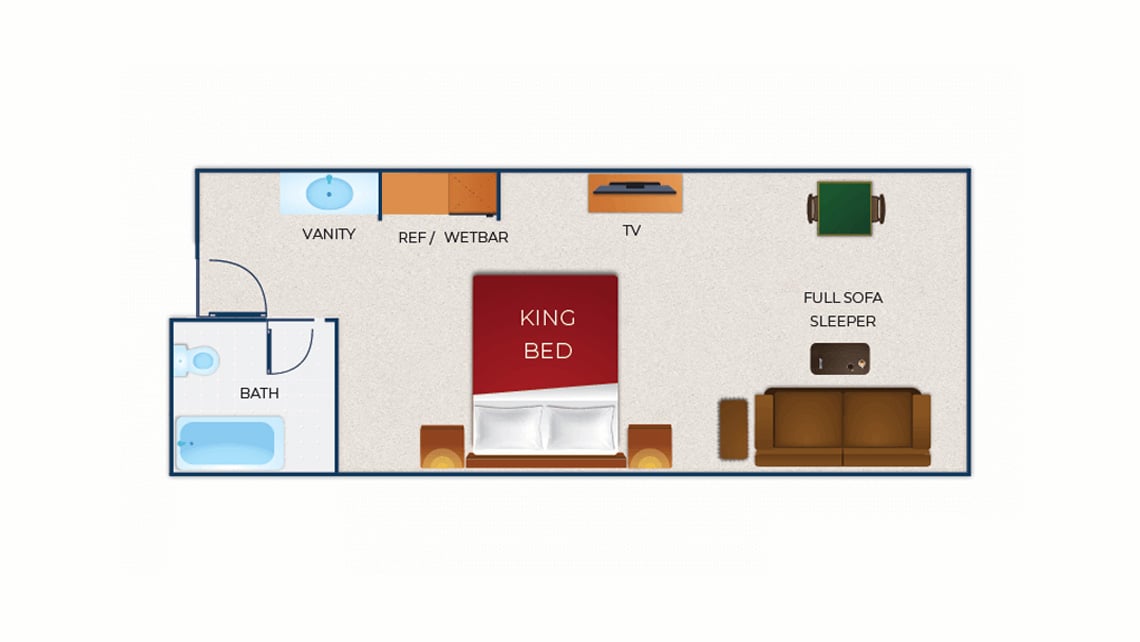 The floor plan for the Luxury King Suite (Balcony/Patio)