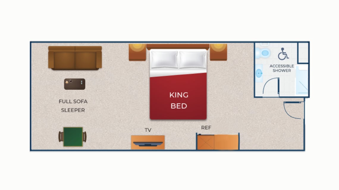 The floor plan for the Luxury King Suite Accessible Shower