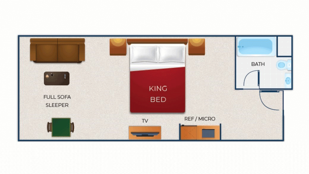 The floor plan for the Luxury King Suite