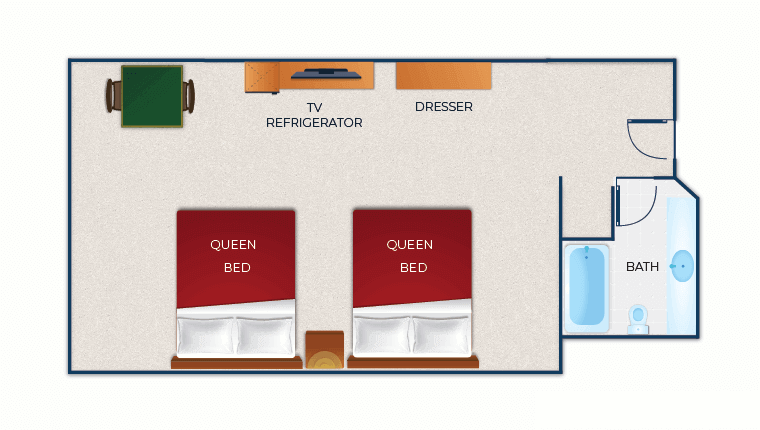 The floor plan for the Double Queen Suite (Standard)