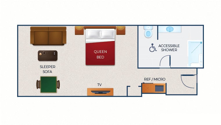 The floorplan for the Accessible Shower Queen Sofa Suite