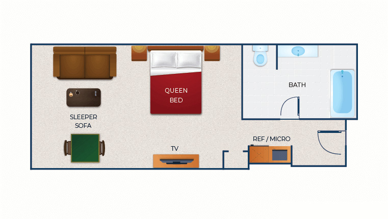 The floorplan for the Queen Sofa Suite (balcony/patio)