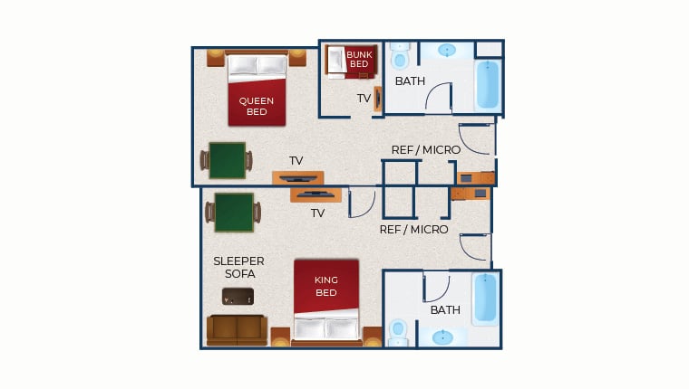 The floorplan for the Deluxe Pup Den Suite