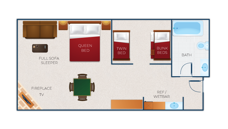 The floor plan for the KidCabin Suite (Balcony/Patio)