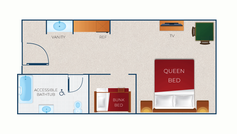 The floorplan for the KidCabin Suite (Acc Bathtub) 