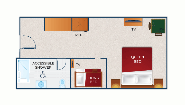 The floorplan for the KidCabin Suite (Acc Shower) 