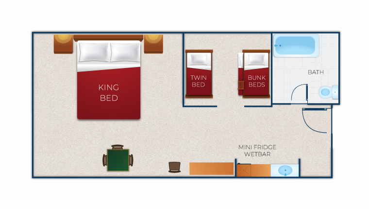 The floor plan for the KidCabin Suite (Balcony/Patio)