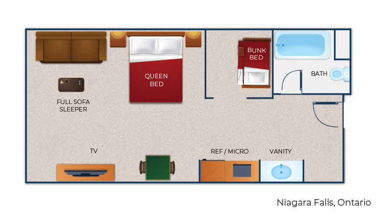 The floorplan for the Kidkamp Suite (Balcony/Patio)