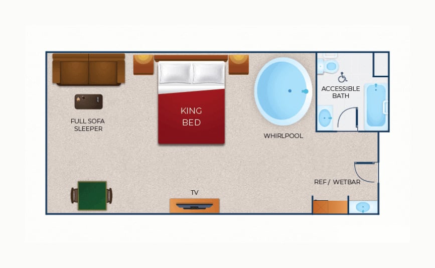 The floor plan for the Accessible Bathtub Whirlpool Suite