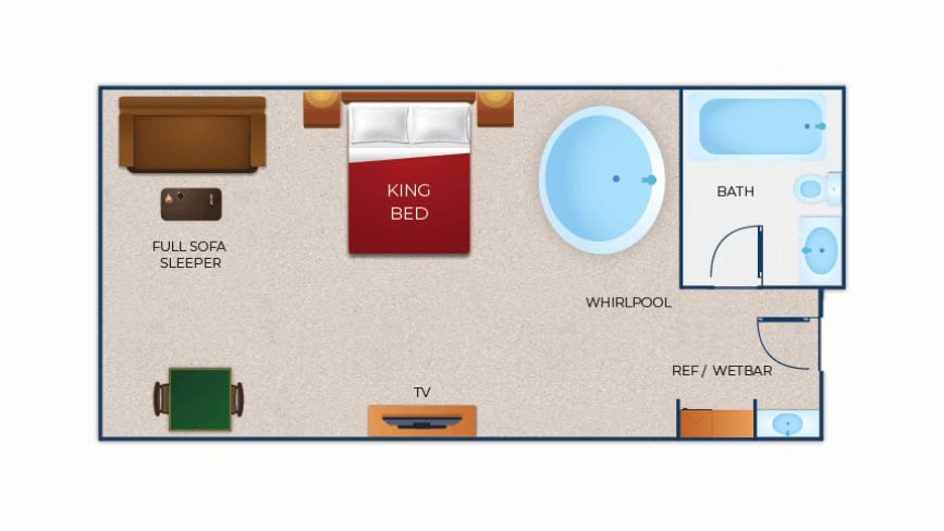 The floor plan for the Whirlpool Suite