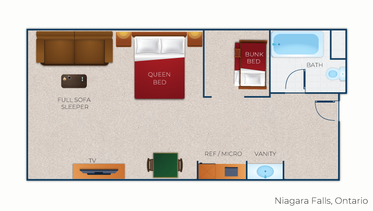 The floorplan for the Wolf Den Suite (Balcony/Patio)