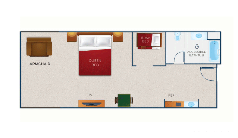 The floorplan Wolf Den Suite Accessible Bathtub