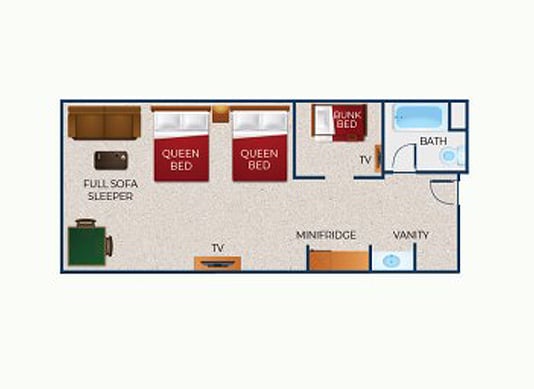 The Floor Plan for the Family Wolf Den Suite