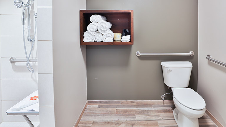 The accessible shower in the Family Suite